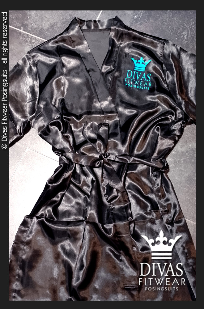 Satin Personalised Backstage Robe - Black/Teal