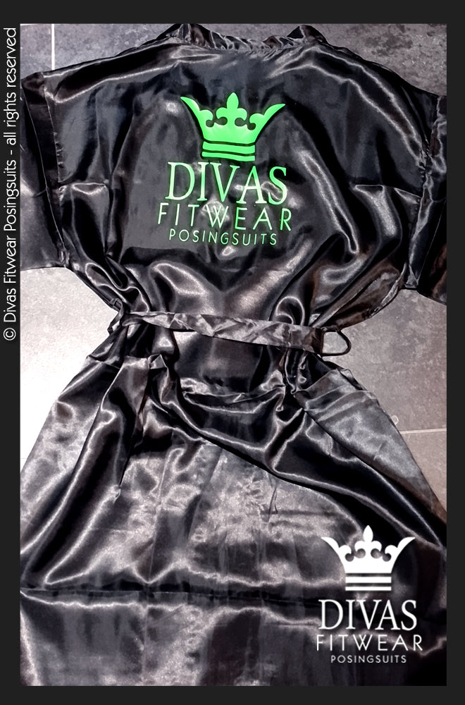 Satin Personalised Backstage Robe - Black/Green