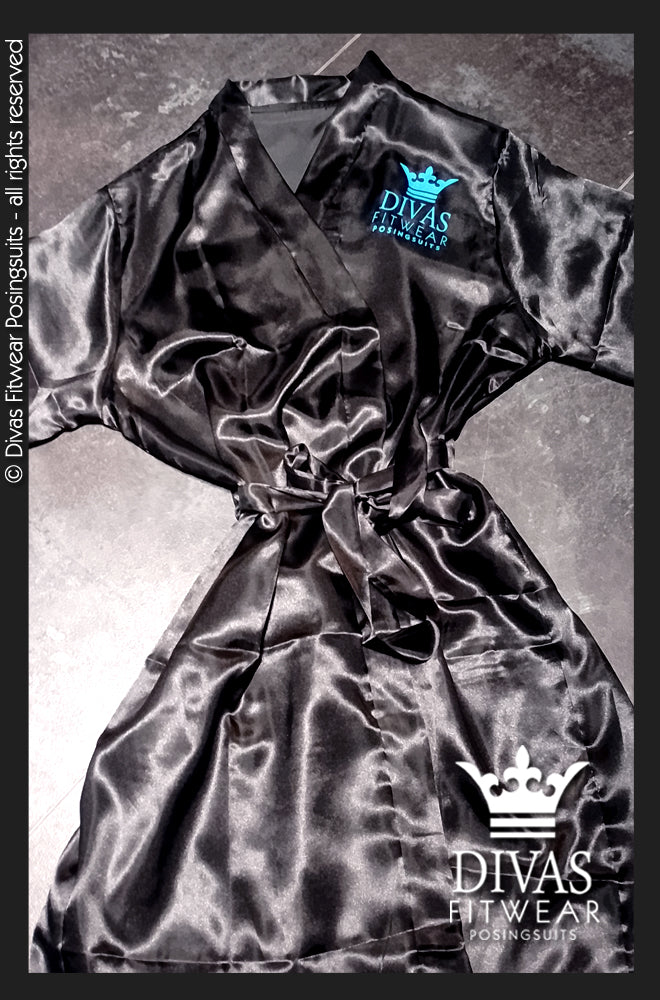 Satin Personalised Backstage Robe - Black/Royal Blue -
