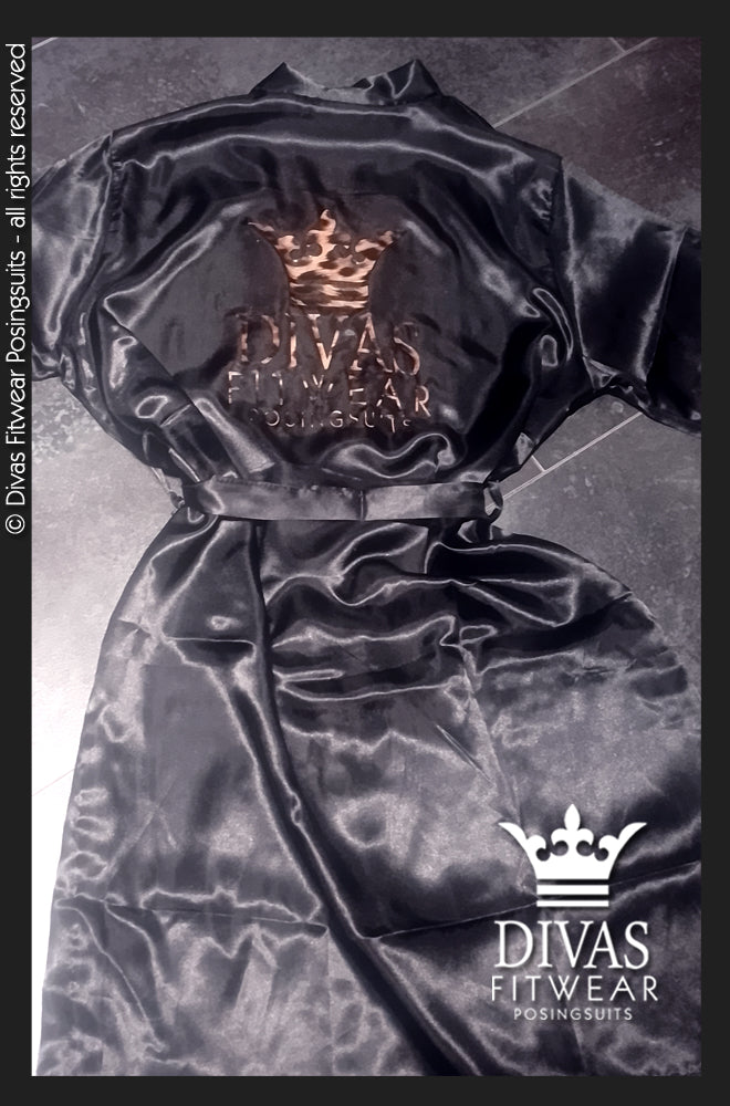 Satin Personalised Backstage Robe - Black/Leopard