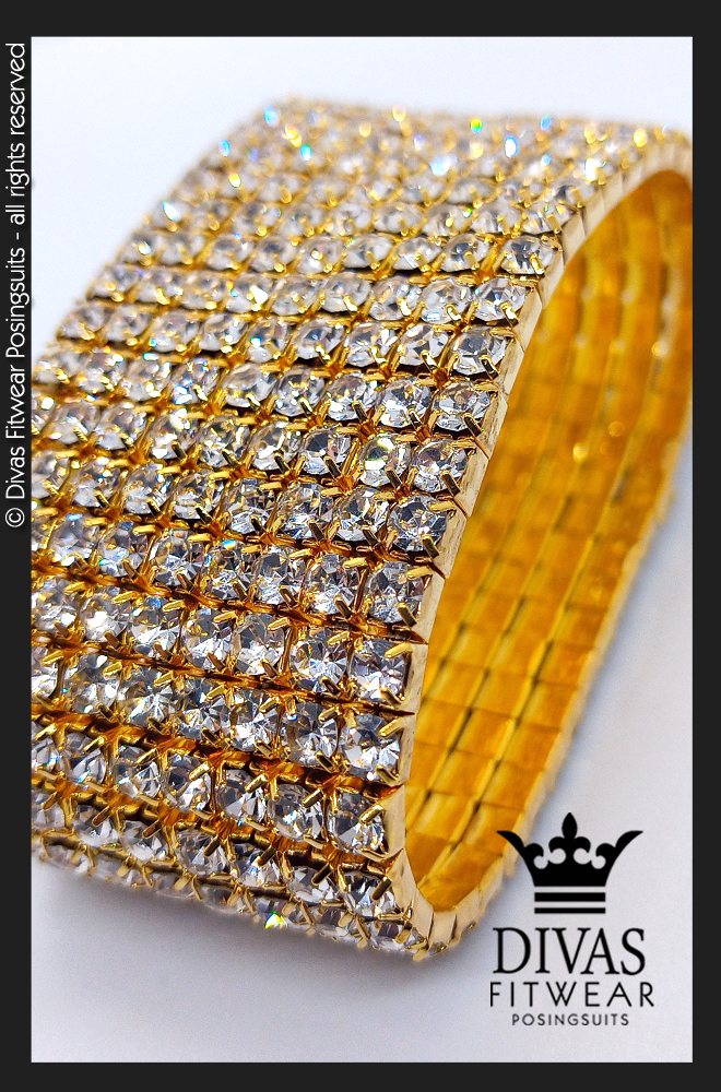 Gold Elastic Cuff Bracelet - 10 row