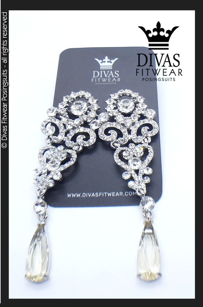 Divas Fitwear Rhinestone Long Drop Earrings ' Swirl'