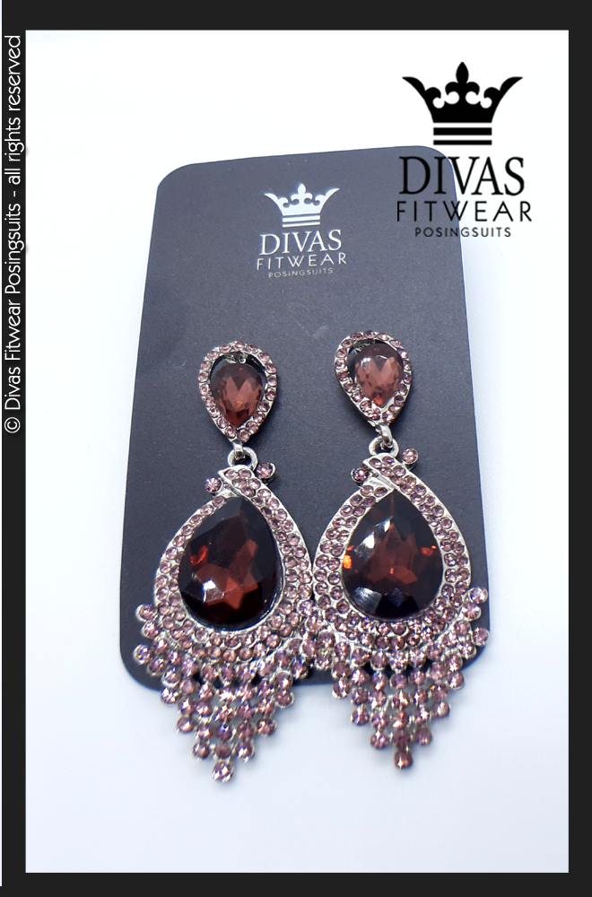 Divas Fitwear Rhinestone Medium Drop Earrings ' Mo' - purple