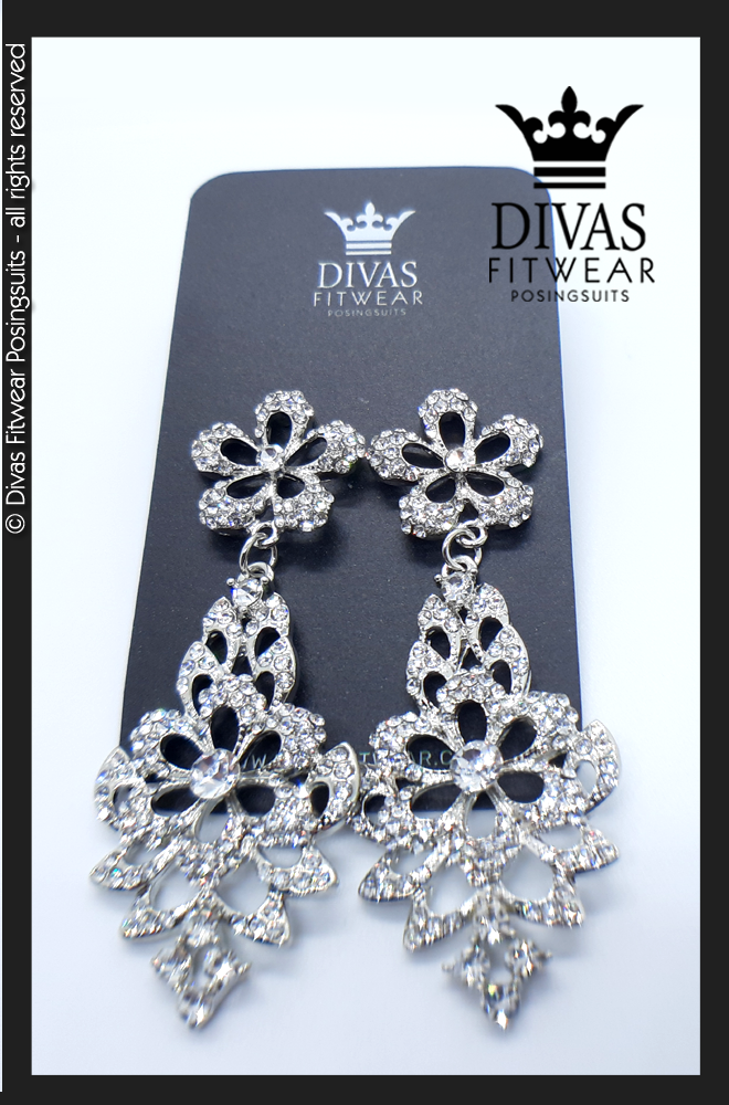 Divas Fitwear Rhinestone Long Drop Earrings ' Rosie'