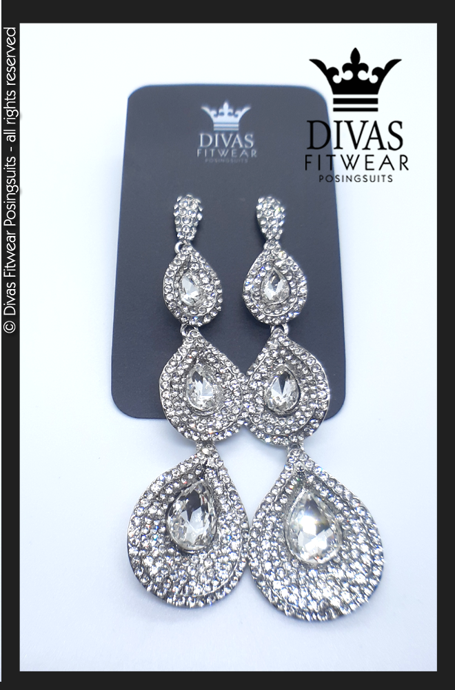 Divas Fitwear Rhinestone Long Drop Earrings ' Fiona'