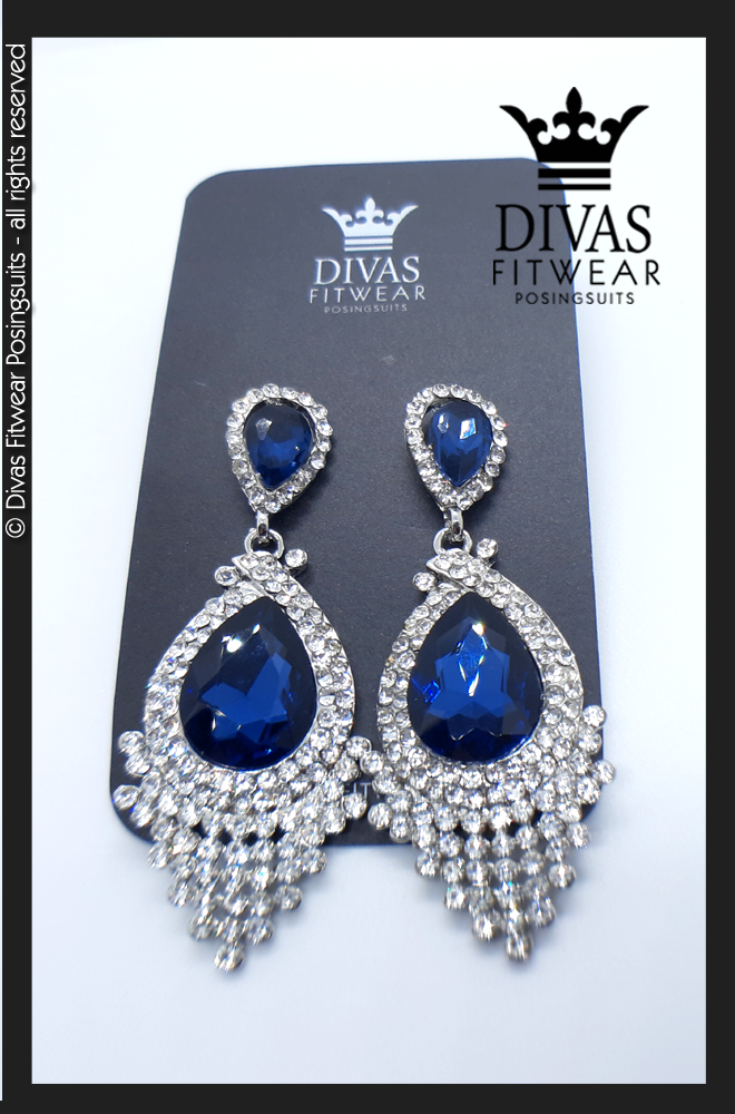 Divas Fitwear Rhinestone Medium Drop Earrings ' Mo' - blue