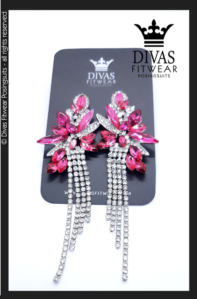 Divas Fitwear Rhinestone Long Drop Earrings ' Soha' - pink