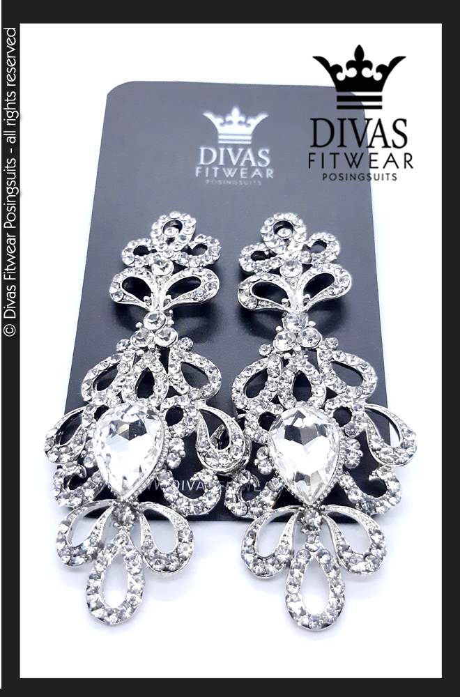 Divas Fitwear Rhinestone Long Drop Earrings ' Tsar'