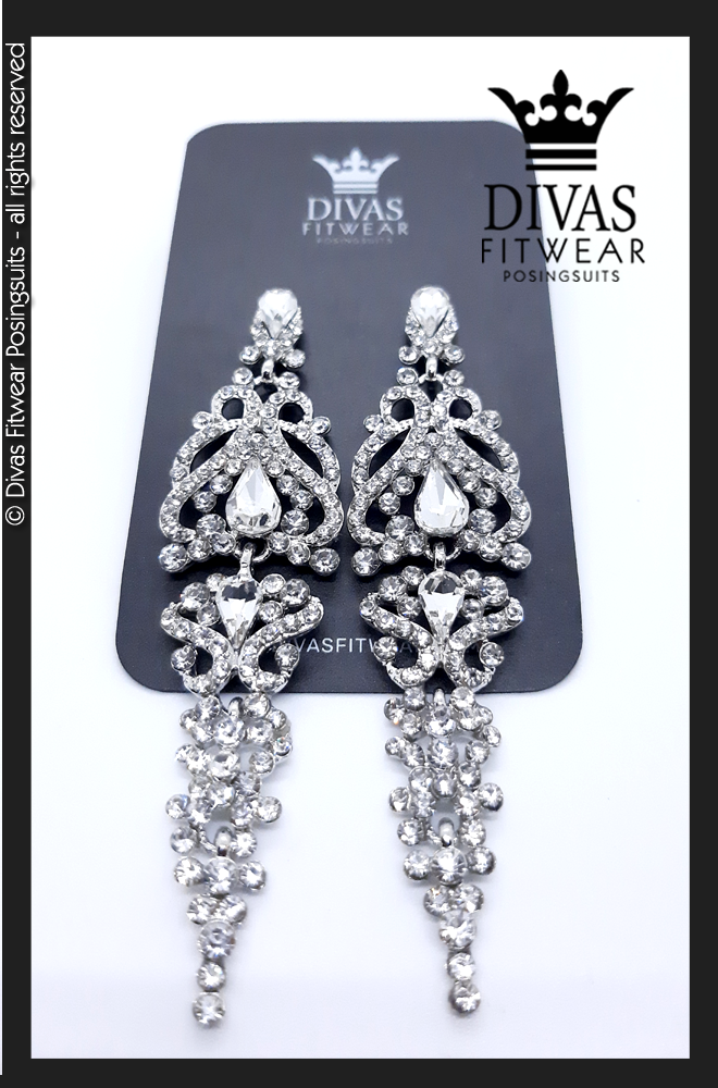 Divas Fitwear Rhinestone Long Drop Earrings ' Sacha'