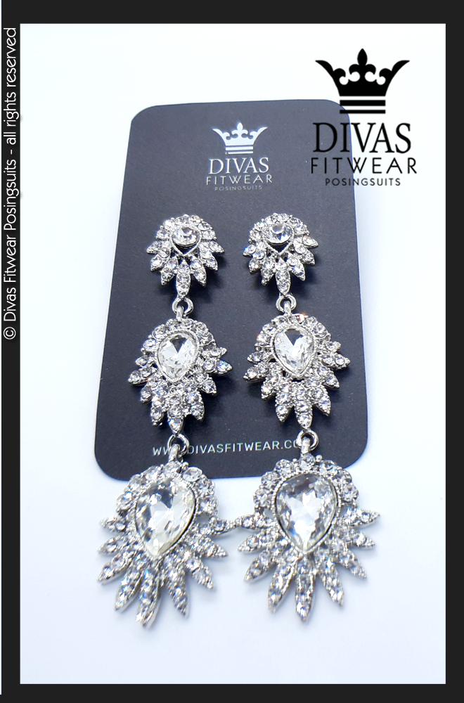Divas Fitwear Rhinestone Long Drop Earrings ' Leaves'