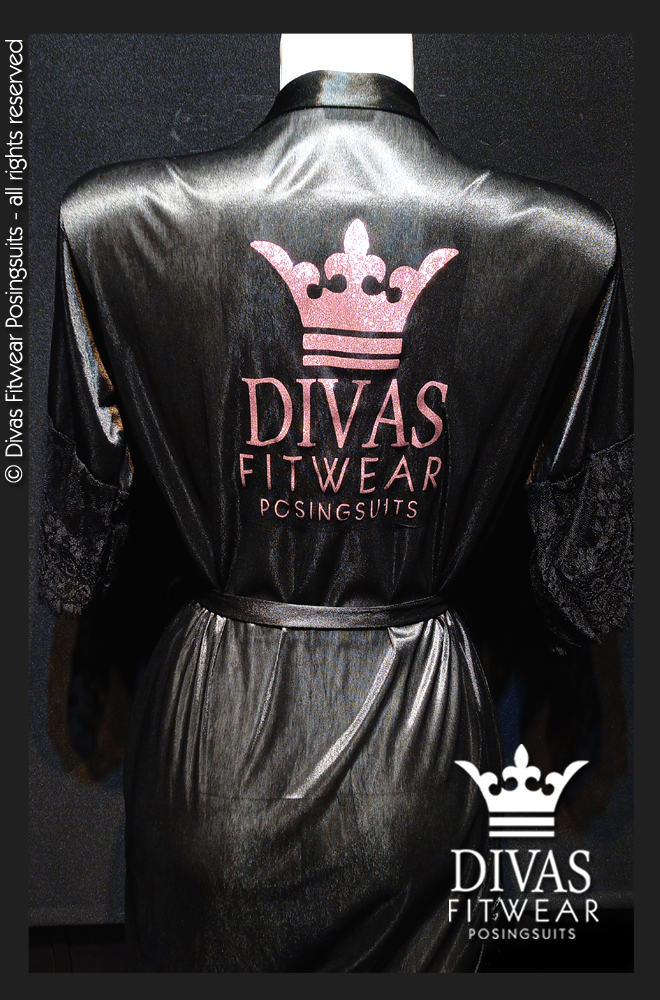 Divas Fitwear Satin Backstage Robe - Pink Glitter on Black