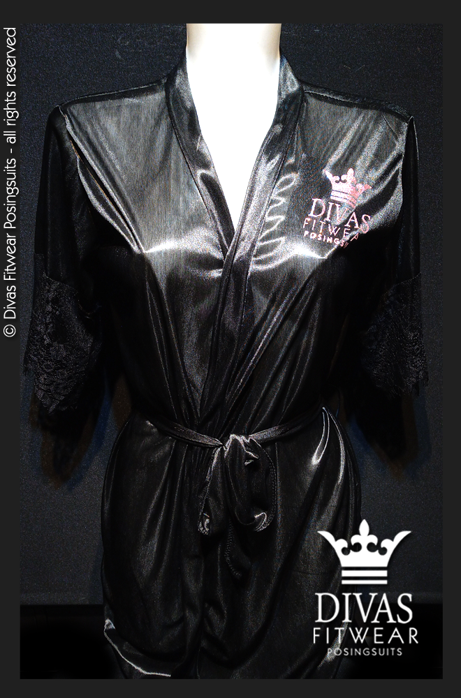 Divas Fitwear Satin Backstage Robe - Pink Glitter on Black