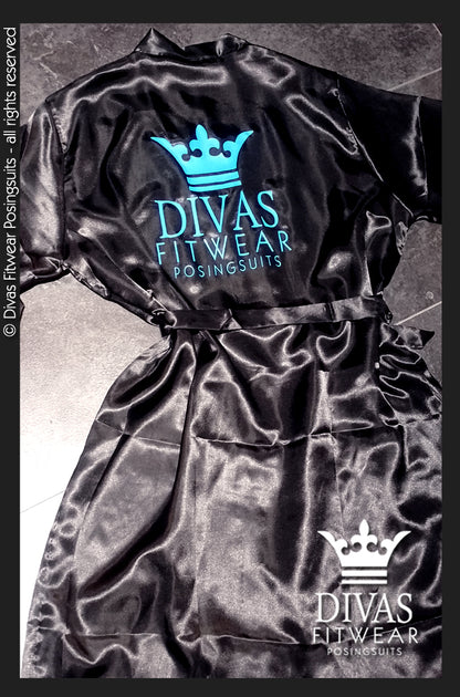 Satin Personalised Backstage Robe - Black/Royal Blue -