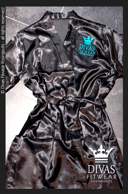 Satin Personalised Backstage Robe - Black/Teal