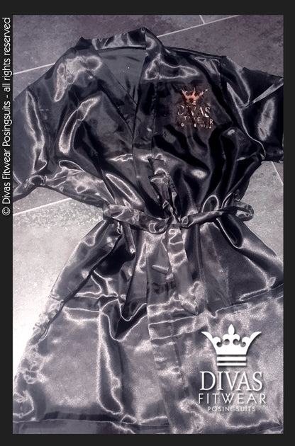 Satin Personalised Backstage Robe - Black/Leopard