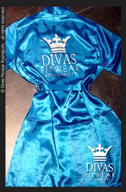 Satin Personalised Backstage Robe - Royal Blue/Silver -