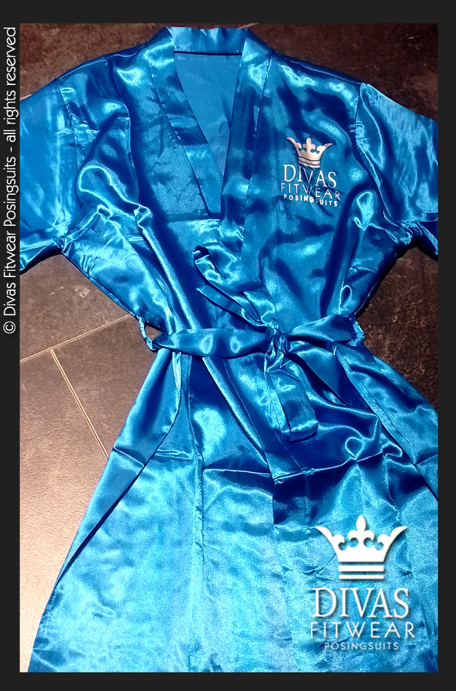 Satin Personalised Backstage Robe - Royal Blue/Silver -