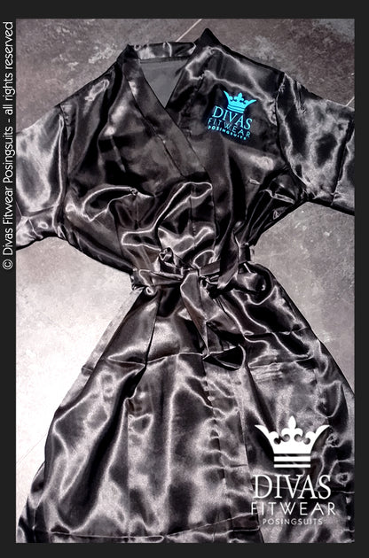 Satin Personalised Backstage Robe - Black/Royal Blue -