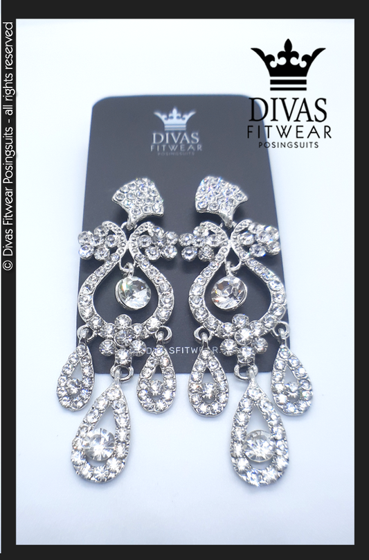 Divas Fitwear Rhinestone Long Drop Earrings ' Swirler'  