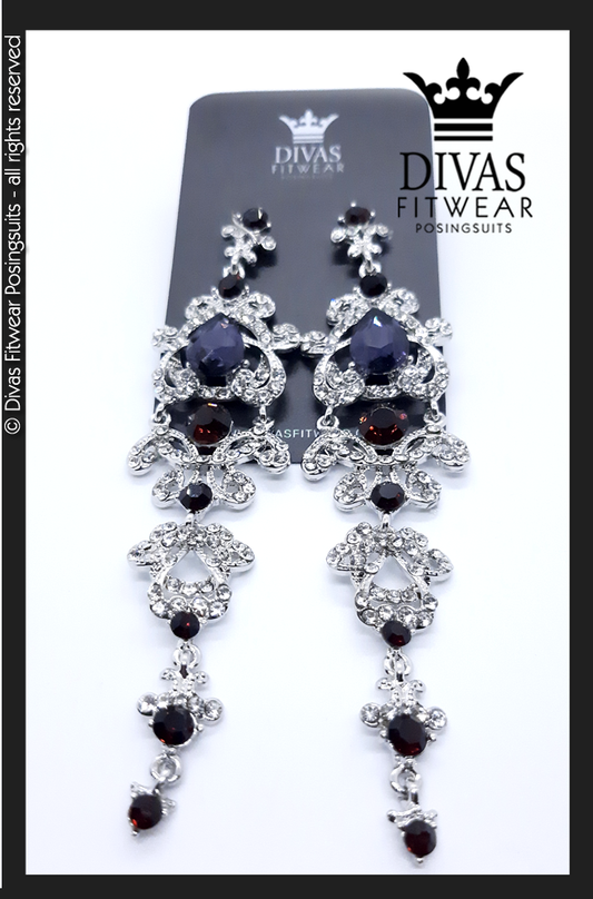 Divas Fitwear Rhinestone Long Drop Earrings ' Amethyst' 