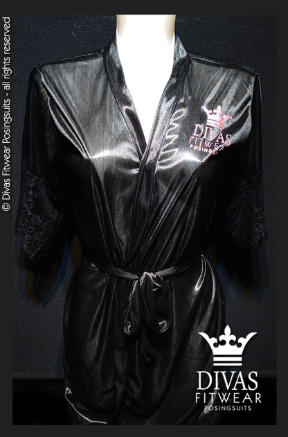 Divas Fitwear Satin Backstage Robe - Pink Glitter on Black